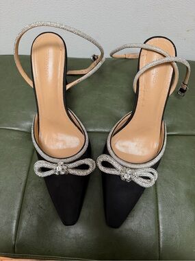 Tony Bianco Black Crystal-Knot Ankle-Strap Block Heel